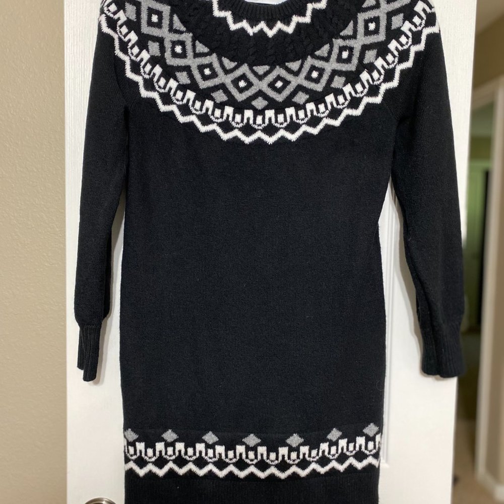 LOFT Black Fairisle Sweater Dress Sz XS